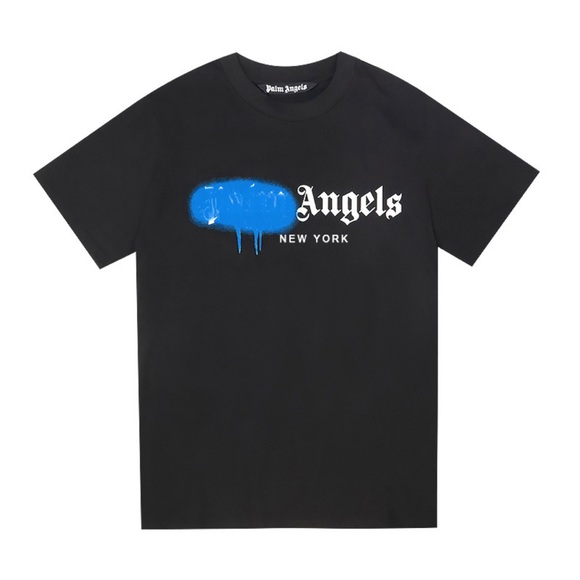 MWT Men’s Size Medium Palm Angels NEW YORK Spray Cotton T-shirt In Black/Blue - Picture 1 of 15